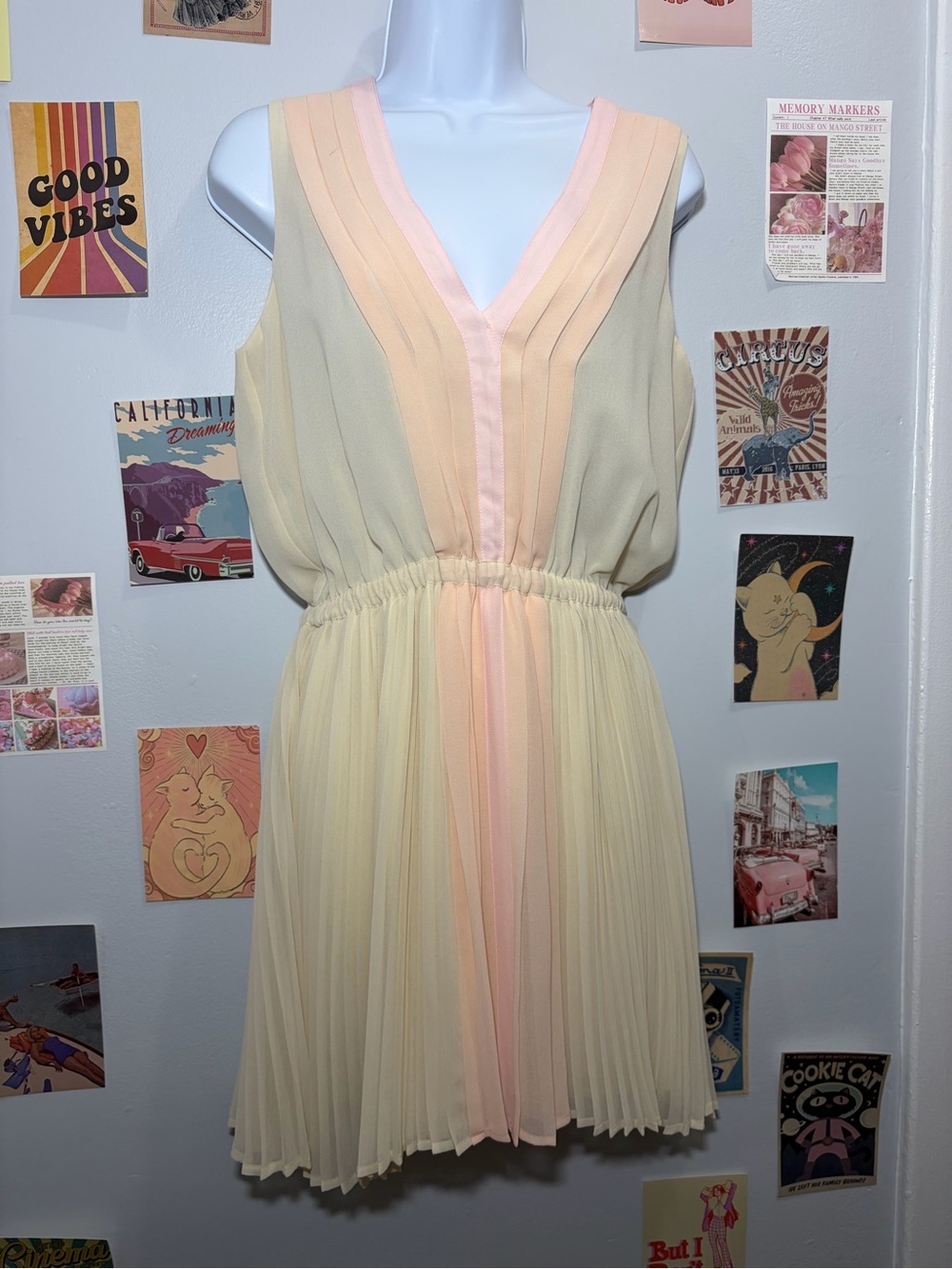 Victoria's Secret Cream and Peach Pleated Sleeveless Dress